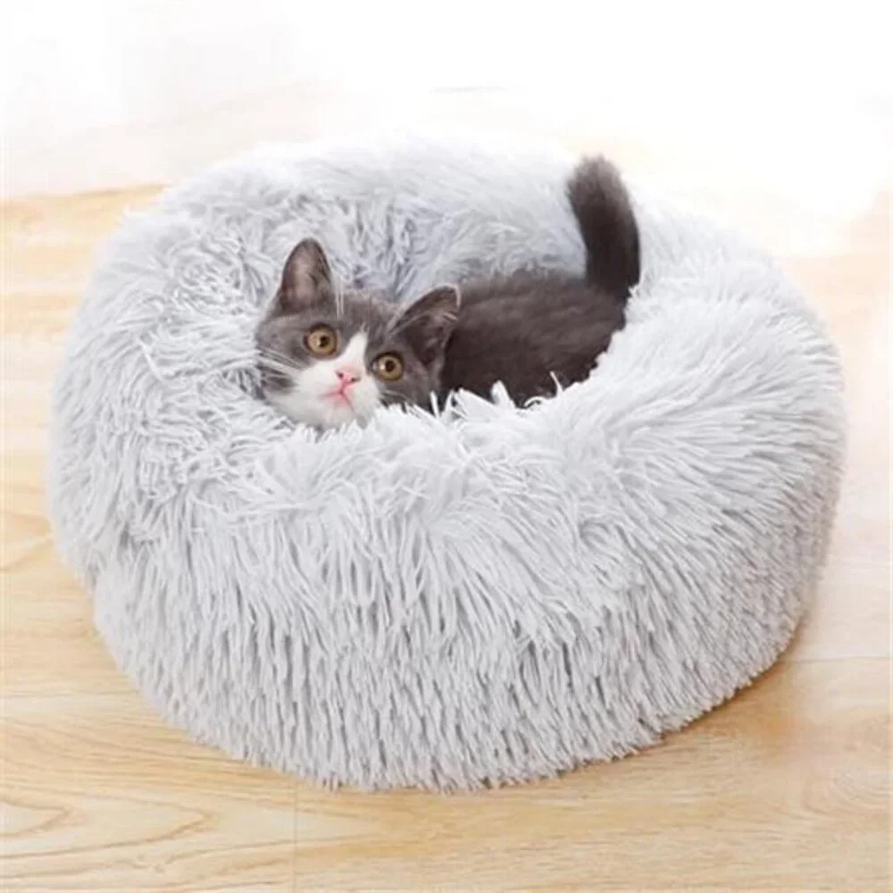 Round Cat Bed Washable Plush Donut Pet Bed Small Dog Puppy Anti Slip